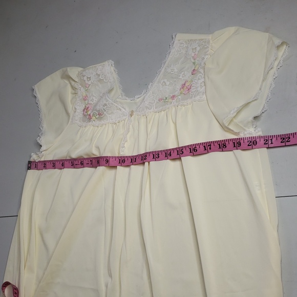Vintage Shadowline Floral Embroidered Lacey Nylon Night Gown Dress Size M Yellow - Picture 8 of 14
